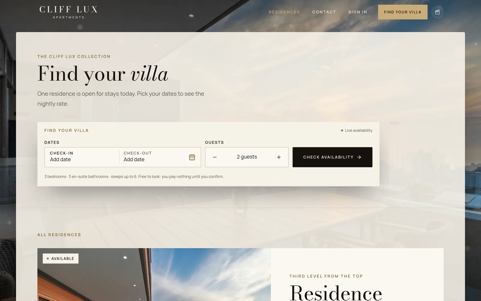 Cliff Lux “Find your villa” collection