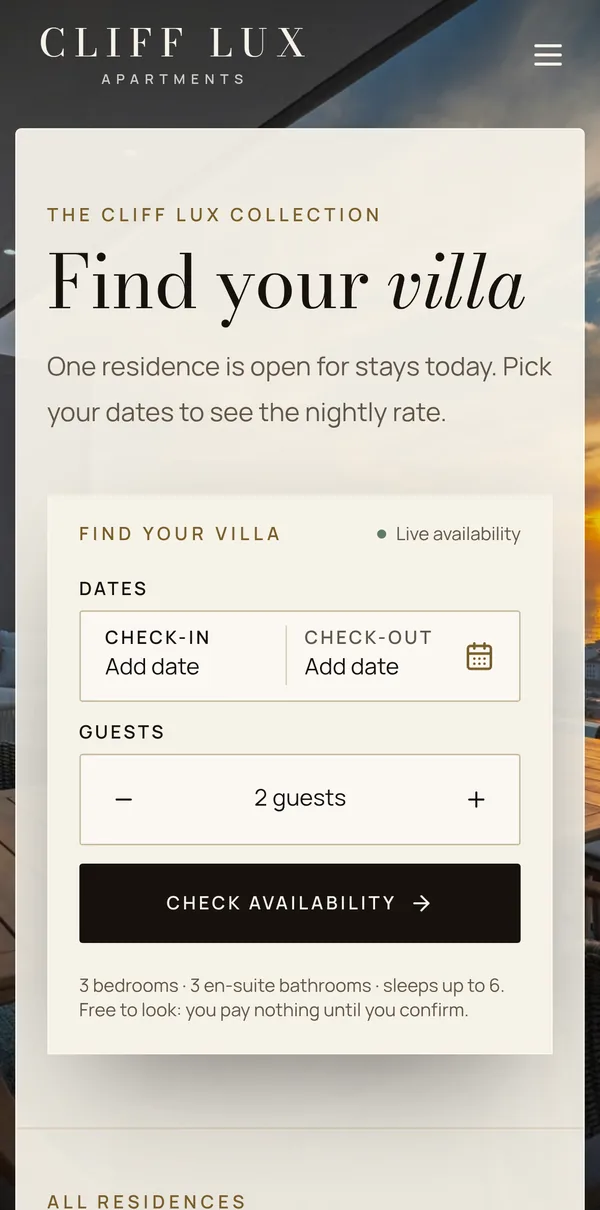 Cliff Lux “Find your villa” collection on iPhone