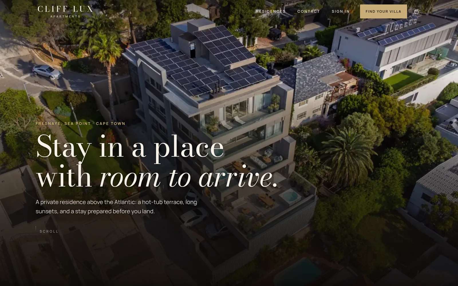 Cliff Lux home page, “Stay in a place with room to arrive.”
