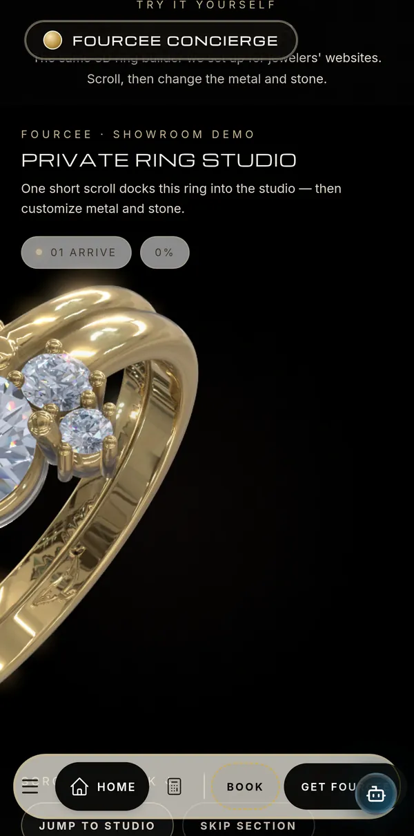 Fourcee private ring studio, “Hear it for yourself” on iPhone