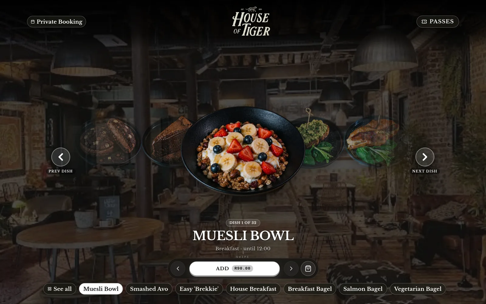 House of Tiger Café menu with the dish carousel